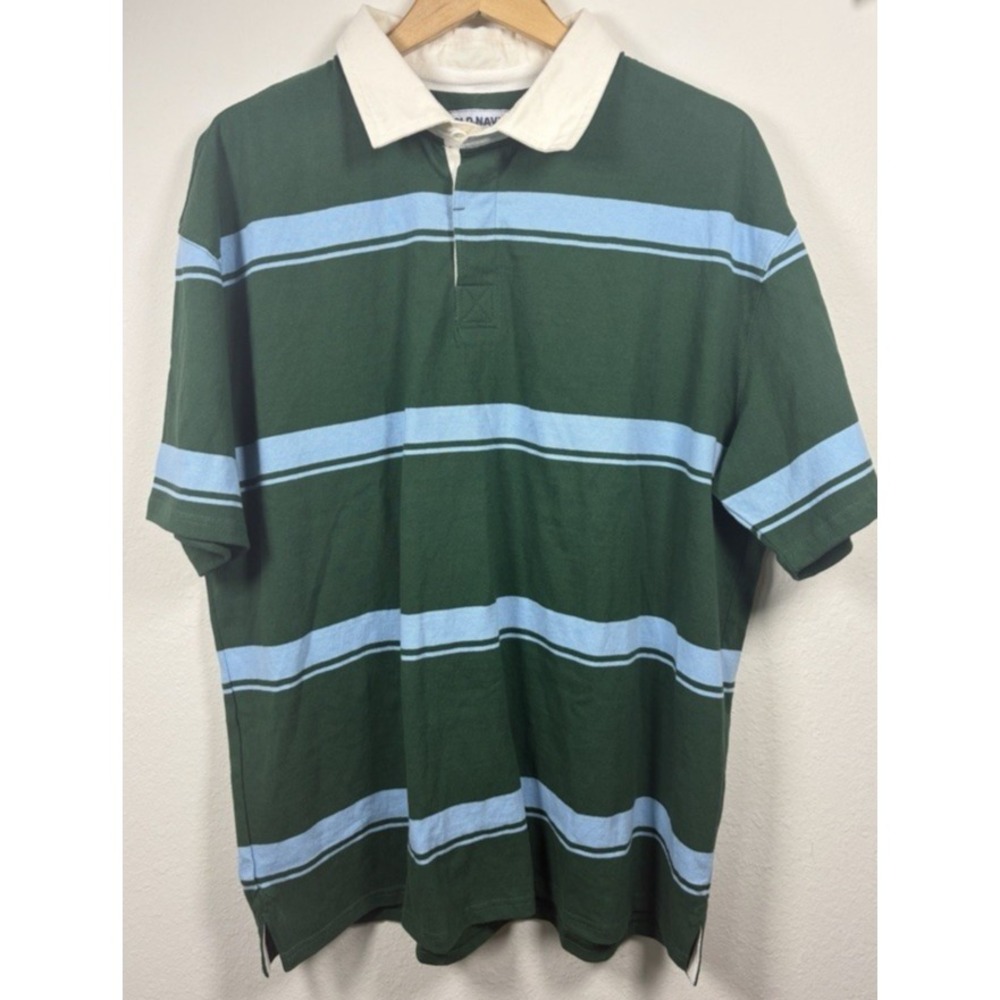 NWT Old‎ Navy Mens Rugby Striped Green Blue Polo Shirt Preppy Ivy League XL Tall